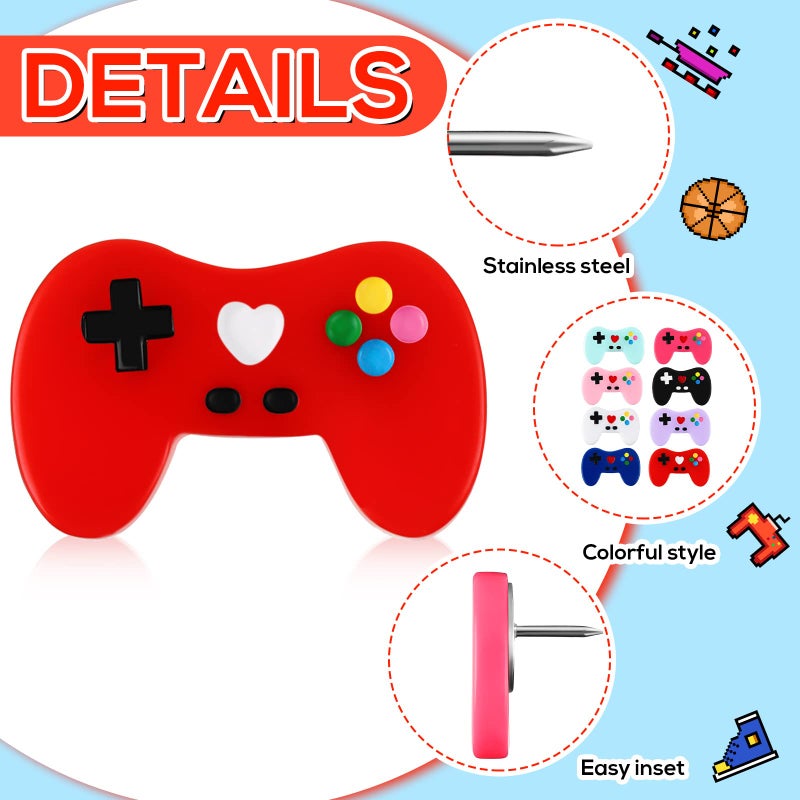 Spakon 24 Pcs Game Controller Decorative Pushpins Video Game Cork Board Tacks Cute Push Pins Colorful Thumb Tacks Decorative Thumbtacks with Storage Box for Corkboard Bulletin Board Wall Office  8 Colors - Image 3